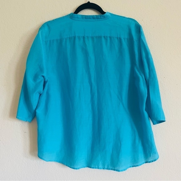 Lauren Ralph Lauren woman button down top size large blue coastal airy light - Picture 6 of 11
